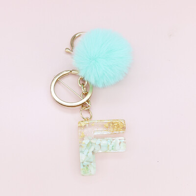 Žalia pūkuota pompom raidė raktų pakabukas Blizgučiai gradientas derva AZ inicialai Abėcėlės raktų pakabukas pakabukas Moteriška rankinė Telefono dekoro dovana