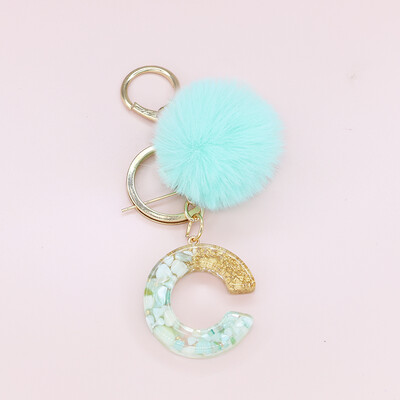 Žalia pūkuota pompom raidė raktų pakabukas Blizgučiai gradientas derva AZ inicialai Abėcėlės raktų pakabukas pakabukas Moteriška rankinė Telefono dekoro dovana
