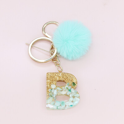 Žalia pūkuota pompom raidė raktų pakabukas Blizgučiai gradientas derva AZ inicialai Abėcėlės raktų pakabukas pakabukas Moteriška rankinė Telefono dekoro dovana
