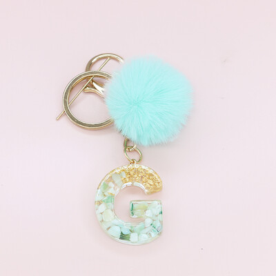 Žalia pūkuota pompom raidė raktų pakabukas Blizgučiai gradientas derva AZ inicialai Abėcėlės raktų pakabukas pakabukas Moteriška rankinė Telefono dekoro dovana