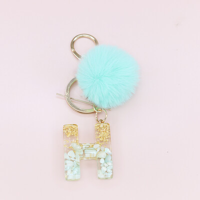 Žalia pūkuota pompom raidė raktų pakabukas Blizgučiai gradientas derva AZ inicialai Abėcėlės raktų pakabukas pakabukas Moteriška rankinė Telefono dekoro dovana