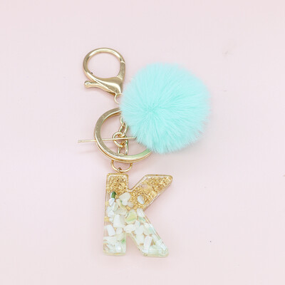 Žalia pūkuota pompom raidė raktų pakabukas Blizgučiai gradientas derva AZ inicialai Abėcėlės raktų pakabukas pakabukas Moteriška rankinė Telefono dekoro dovana