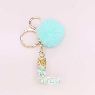 Žalia pūkuota pompom raidė raktų pakabukas Blizgučiai gradientas derva AZ inicialai Abėcėlės raktų pakabukas pakabukas Moteriška rankinė Telefono dekoro dovana