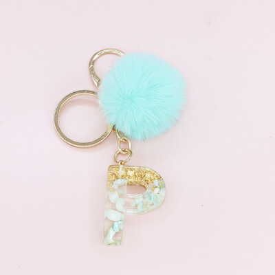 Žalia pūkuota pompom raidė raktų pakabukas Blizgučiai gradientas derva AZ inicialai Abėcėlės raktų pakabukas pakabukas Moteriška rankinė Telefono dekoro dovana