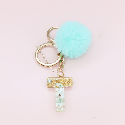 Žalia pūkuota pompom raidė raktų pakabukas Blizgučiai gradientas derva AZ inicialai Abėcėlės raktų pakabukas pakabukas Moteriška rankinė Telefono dekoro dovana