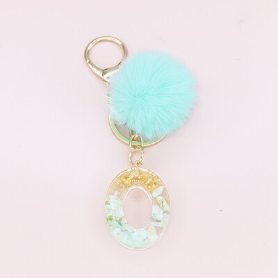 Žalia pūkuota pompom raidė raktų pakabukas Blizgučiai gradientas derva AZ inicialai Abėcėlės raktų pakabukas pakabukas Moteriška rankinė Telefono dekoro dovana