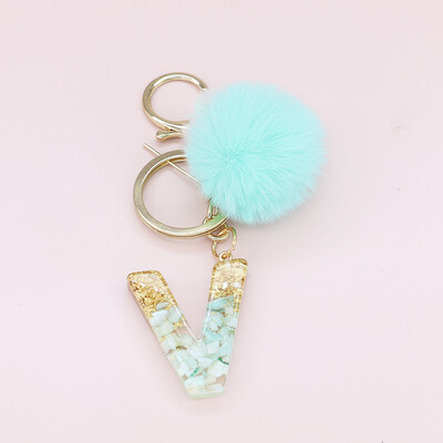 Žalia pūkuota pompom raidė raktų pakabukas Blizgučiai gradientas derva AZ inicialai Abėcėlės raktų pakabukas pakabukas Moteriška rankinė Telefono dekoro dovana