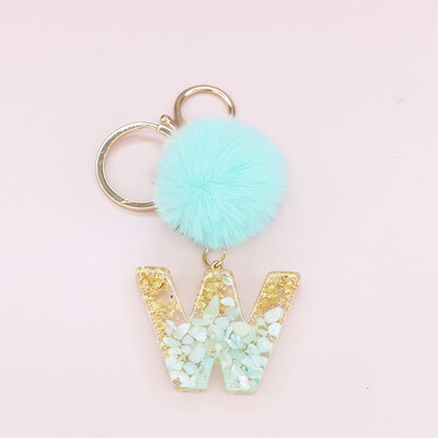 Žalia pūkuota pompom raidė raktų pakabukas Blizgučiai gradientas derva AZ inicialai Abėcėlės raktų pakabukas pakabukas Moteriška rankinė Telefono dekoro dovana