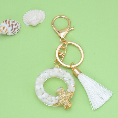 Breloc cu litere cu ciucuri alb, cristal epoxidic, 26 litere inițiale, breloc pentru chei pentru mașină, accesorii pentru pandantiv