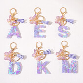 Breloc de damă mov, în formă de inimă, cu paiete, litere engleză, cu ciucuri și pandantiv fluture, idee grozavă de cadou pentru iubit, mamă, prieteni