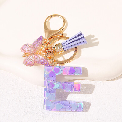 Breloc de damă mov, în formă de inimă, cu paiete, litere engleză, cu ciucuri și pandantiv fluture, idee grozavă de cadou pentru iubit, mamă, prieteni