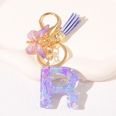 Breloc de damă mov, în formă de inimă, cu paiete, litere engleză, cu ciucuri și pandantiv fluture, idee grozavă de cadou pentru iubit, mamă, prieteni