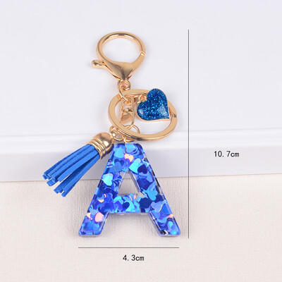 26 tähega võtmega pandlaga ripats sinise tutiga sulamist Love Fashion Girls Käekott Glitter Gradient Resin Initsiaalid võtmehoidja võlusid