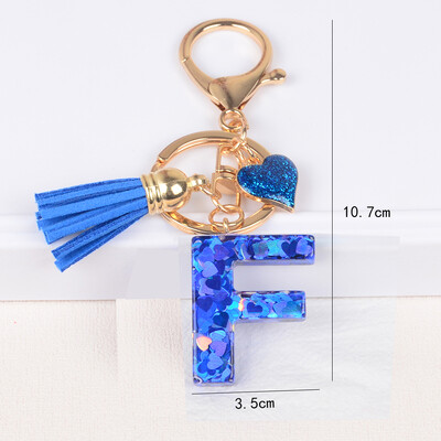 26 tähega võtmega pandlaga ripats sinise tutiga sulamist Love Fashion Girls Käekott Glitter Gradient Resin Initsiaalid võtmehoidja võlusid