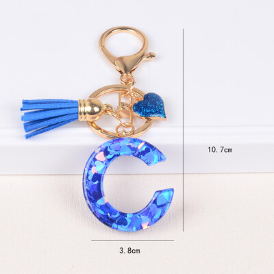 26 tähega võtmega pandlaga ripats sinise tutiga sulamist Love Fashion Girls Käekott Glitter Gradient Resin Initsiaalid võtmehoidja võlusid