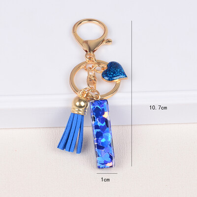 26 tähega võtmega pandlaga ripats sinise tutiga sulamist Love Fashion Girls Käekott Glitter Gradient Resin Initsiaalid võtmehoidja võlusid