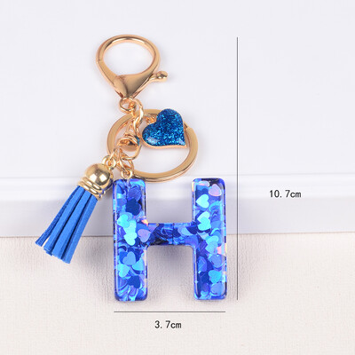 26 tähega võtmega pandlaga ripats sinise tutiga sulamist Love Fashion Girls Käekott Glitter Gradient Resin Initsiaalid võtmehoidja võlusid