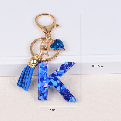 26 tähega võtmega pandlaga ripats sinise tutiga sulamist Love Fashion Girls Käekott Glitter Gradient Resin Initsiaalid võtmehoidja võlusid