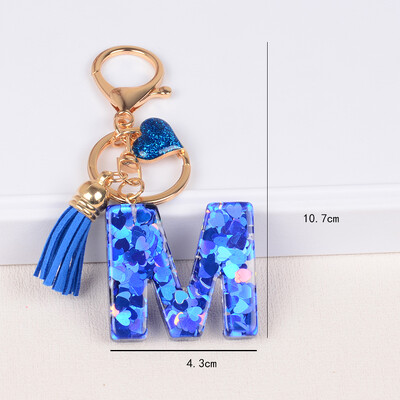 26 tähega võtmega pandlaga ripats sinise tutiga sulamist Love Fashion Girls Käekott Glitter Gradient Resin Initsiaalid võtmehoidja võlusid