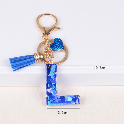 26 tähega võtmega pandlaga ripats sinise tutiga sulamist Love Fashion Girls Käekott Glitter Gradient Resin Initsiaalid võtmehoidja võlusid