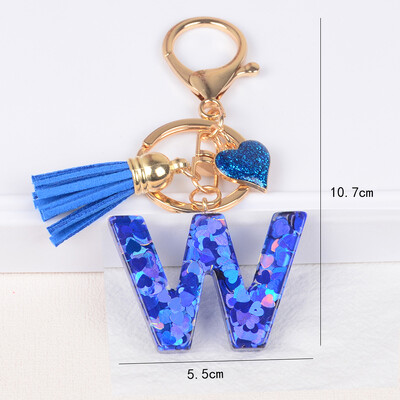 26 tähega võtmega pandlaga ripats sinise tutiga sulamist Love Fashion Girls Käekott Glitter Gradient Resin Initsiaalid võtmehoidja võlusid