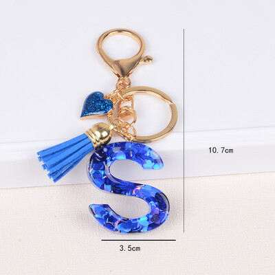 26 tähega võtmega pandlaga ripats sinise tutiga sulamist Love Fashion Girls Käekott Glitter Gradient Resin Initsiaalid võtmehoidja võlusid