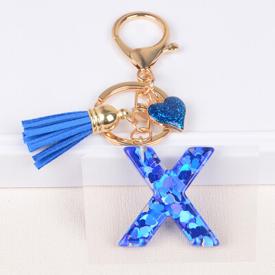 26 tähega võtmega pandlaga ripats sinise tutiga sulamist Love Fashion Girls Käekott Glitter Gradient Resin Initsiaalid võtmehoidja võlusid
