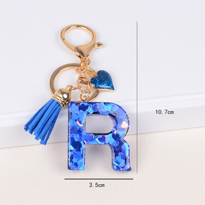26 tähega võtmega pandlaga ripats sinise tutiga sulamist Love Fashion Girls Käekott Glitter Gradient Resin Initsiaalid võtmehoidja võlusid