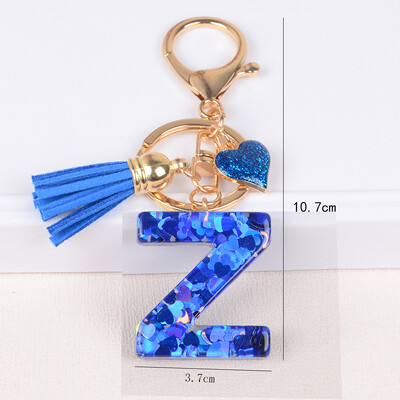 26 tähega võtmega pandlaga ripats sinise tutiga sulamist Love Fashion Girls Käekott Glitter Gradient Resin Initsiaalid võtmehoidja võlusid