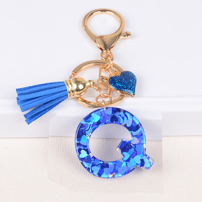 26 tähega võtmega pandlaga ripats sinise tutiga sulamist Love Fashion Girls Käekott Glitter Gradient Resin Initsiaalid võtmehoidja võlusid