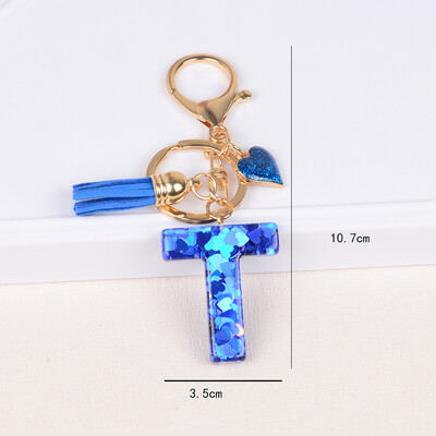 26 tähega võtmega pandlaga ripats sinise tutiga sulamist Love Fashion Girls Käekott Glitter Gradient Resin Initsiaalid võtmehoidja võlusid