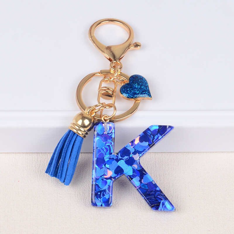 26 tähega võtmega pandlaga ripats sinise tutiga sulamist Love Fashion Girls Käekott Glitter Gradient Resin Initsiaalid võtmehoidja võlusid