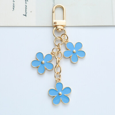 Breloc cu flori cu smalț de culoare proaspătă, de modă, pentru femei, fete, dulci, dublă parte, lanț de chei cu flori pentru geantă, bijuterii cu pandantiv pentru chei de mașină
