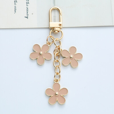 Breloc cu flori cu smalț de culoare proaspătă, de modă, pentru femei, fete, dulci, dublă parte, lanț de chei cu flori pentru geantă, bijuterii cu pandantiv pentru chei de mașină