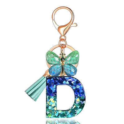 Privjesak s abecedom od smole sa šljokicama Leptir i šarm Poklon za Dan žena Početni privjesak za ključeve Ruksaci Ukrasi za ključeve automobila
