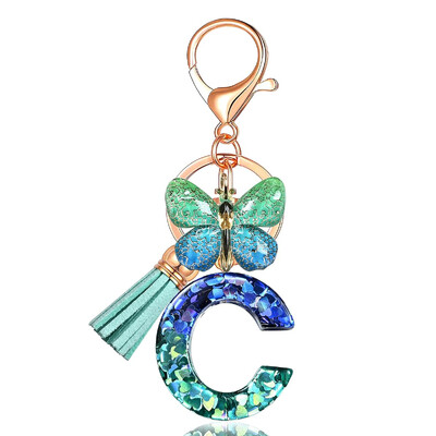 Privjesak s abecedom od smole sa šljokicama Leptir i šarm Poklon za Dan žena Početni privjesak za ključeve Ruksaci Ukrasi za ključeve automobila