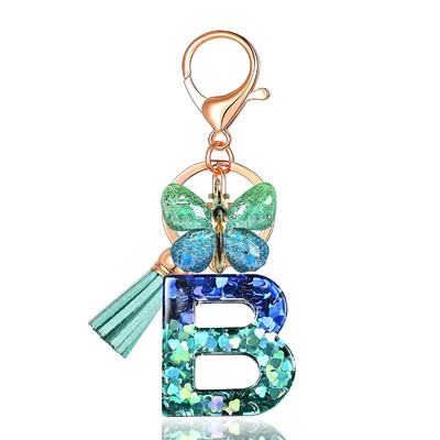 Privjesak s abecedom od smole sa šljokicama Leptir i šarm Poklon za Dan žena Početni privjesak za ključeve Ruksaci Ukrasi za ključeve automobila