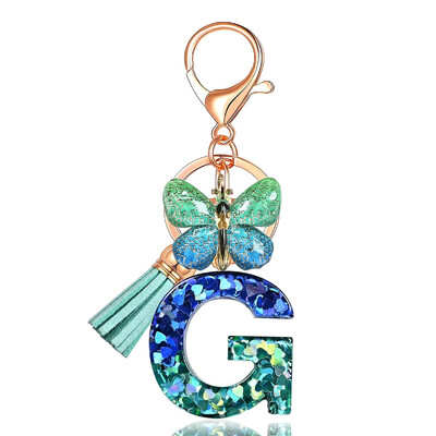 Privjesak s abecedom od smole sa šljokicama Leptir i šarm Poklon za Dan žena Početni privjesak za ključeve Ruksaci Ukrasi za ključeve automobila