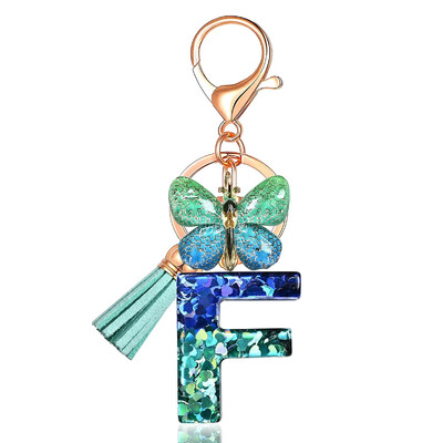 Privjesak s abecedom od smole sa šljokicama Leptir i šarm Poklon za Dan žena Početni privjesak za ključeve Ruksaci Ukrasi za ključeve automobila