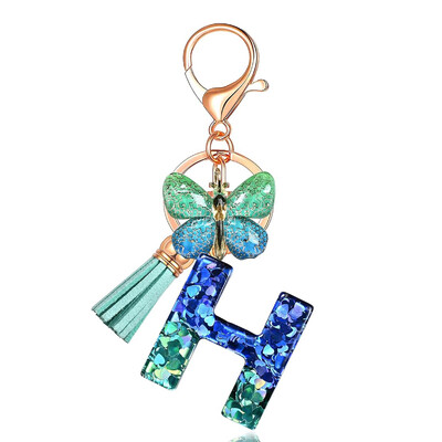 Privjesak s abecedom od smole sa šljokicama Leptir i šarm Poklon za Dan žena Početni privjesak za ključeve Ruksaci Ukrasi za ključeve automobila