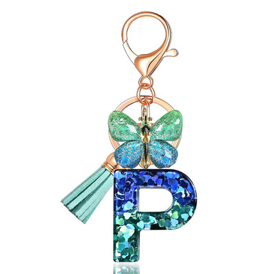 Privjesak s abecedom od smole sa šljokicama Leptir i šarm Poklon za Dan žena Početni privjesak za ključeve Ruksaci Ukrasi za ključeve automobila