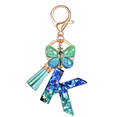 Privjesak s abecedom od smole sa šljokicama Leptir i šarm Poklon za Dan žena Početni privjesak za ključeve Ruksaci Ukrasi za ključeve automobila