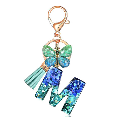 Privjesak s abecedom od smole sa šljokicama Leptir i šarm Poklon za Dan žena Početni privjesak za ključeve Ruksaci Ukrasi za ključeve automobila