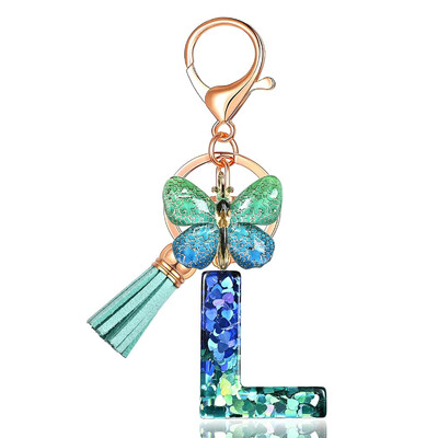 Privjesak s abecedom od smole sa šljokicama Leptir i šarm Poklon za Dan žena Početni privjesak za ključeve Ruksaci Ukrasi za ključeve automobila