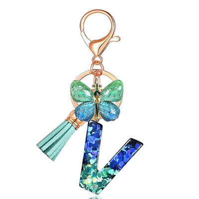 Privjesak s abecedom od smole sa šljokicama Leptir i šarm Poklon za Dan žena Početni privjesak za ključeve Ruksaci Ukrasi za ključeve automobila