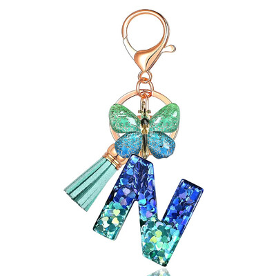 Privjesak s abecedom od smole sa šljokicama Leptir i šarm Poklon za Dan žena Početni privjesak za ključeve Ruksaci Ukrasi za ključeve automobila