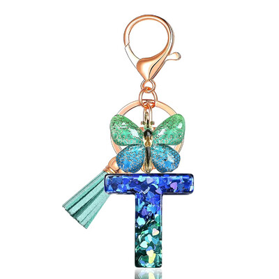 Privjesak s abecedom od smole sa šljokicama Leptir i šarm Poklon za Dan žena Početni privjesak za ključeve Ruksaci Ukrasi za ključeve automobila