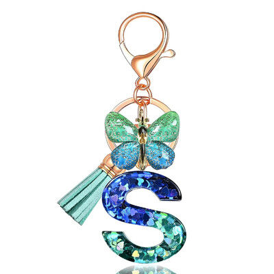 Privjesak s abecedom od smole sa šljokicama Leptir i šarm Poklon za Dan žena Početni privjesak za ključeve Ruksaci Ukrasi za ključeve automobila