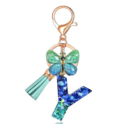 Privjesak s abecedom od smole sa šljokicama Leptir i šarm Poklon za Dan žena Početni privjesak za ključeve Ruksaci Ukrasi za ključeve automobila