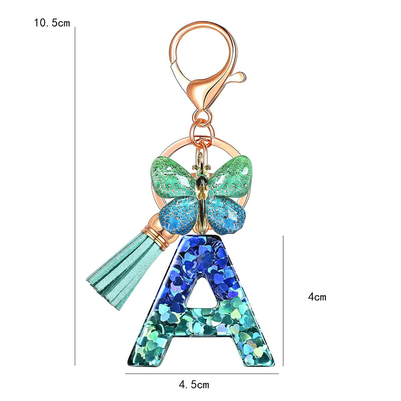Privjesak s abecedom od smole sa šljokicama Leptir i šarm Poklon za Dan žena Početni privjesak za ključeve Ruksaci Ukrasi za ključeve automobila